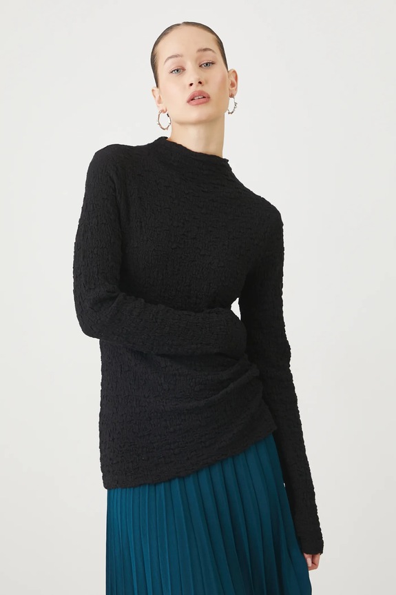 Longsleeve damski z fakturą kolor czarny z elastanem czarny RS25-BUD304