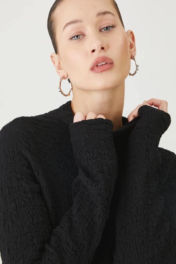 Longsleeve damski z fakturą kolor czarny czarny RS25-BUD304