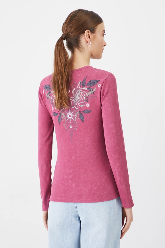 Odzież Longsleeve bawełniany damski z elastanem prążkowany kolor różowy RS25-BUD400 różowy