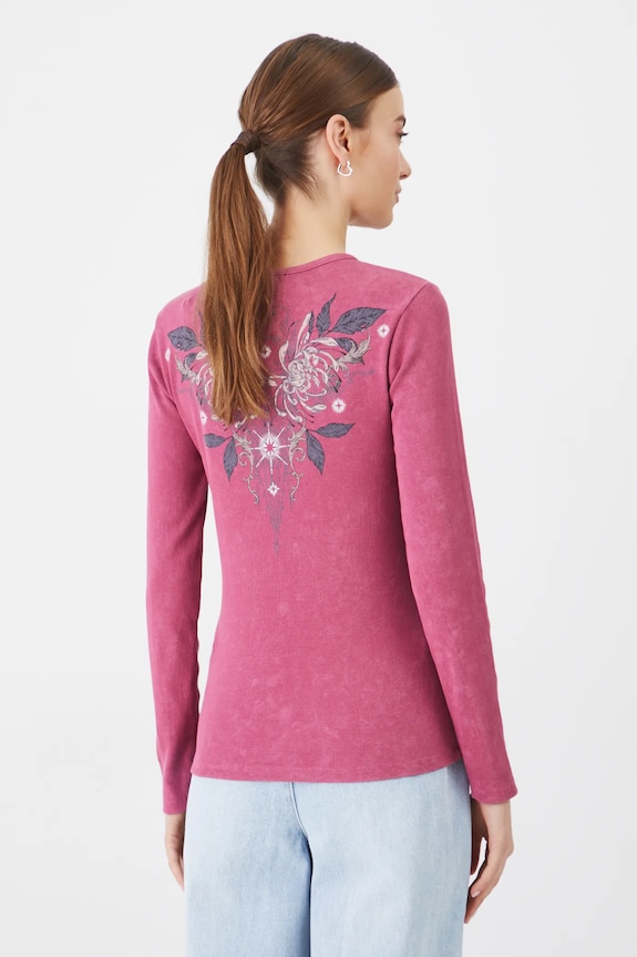 Odzież Longsleeve bawełniany damski z elastanem prążkowany kolor różowy RS25-BUD400 różowy