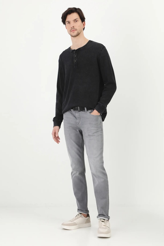 Longsleeve bawełniany męski z elastanem z efektem sprania kolor szary RS25-BUM040 szary RS25