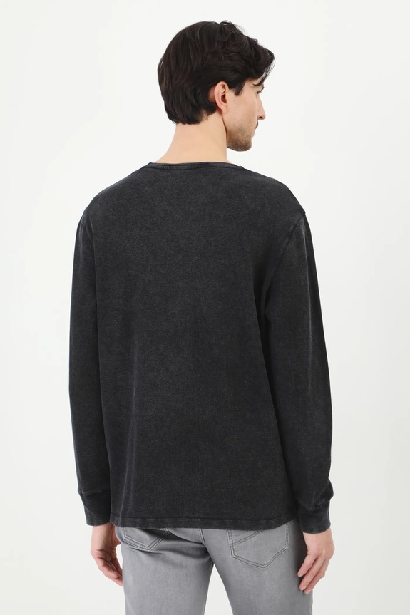 Odzież Longsleeve bawełniany męski z elastanem z efektem sprania kolor szary RS25-BUM040 szary