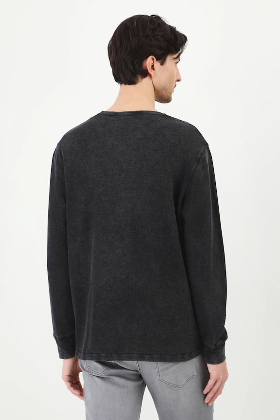 Odzież Longsleeve bawełniany męski z elastanem z efektem sprania kolor szary RS25-BUM040 szary
