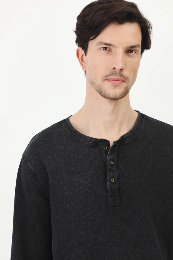 Longsleeve bawełniany męski z elastanem z efektem sprania kolor szary szary RS25-BUM040