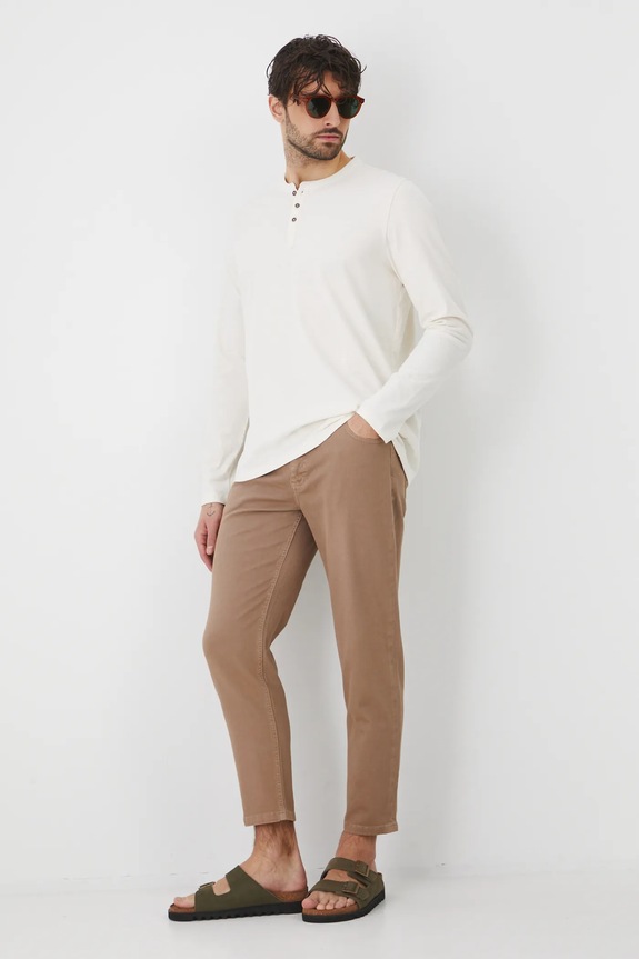 Longsleeve bawełniany męski gładki kolor beżowy RS25-BUM050 beżowy RS25
