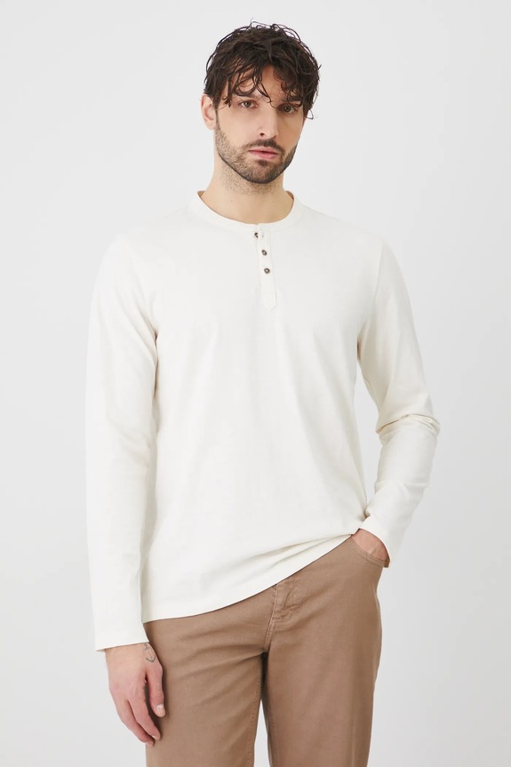 Longsleeve bawełniany męski gładki kolor beżowy beżowy RS25-BUM050