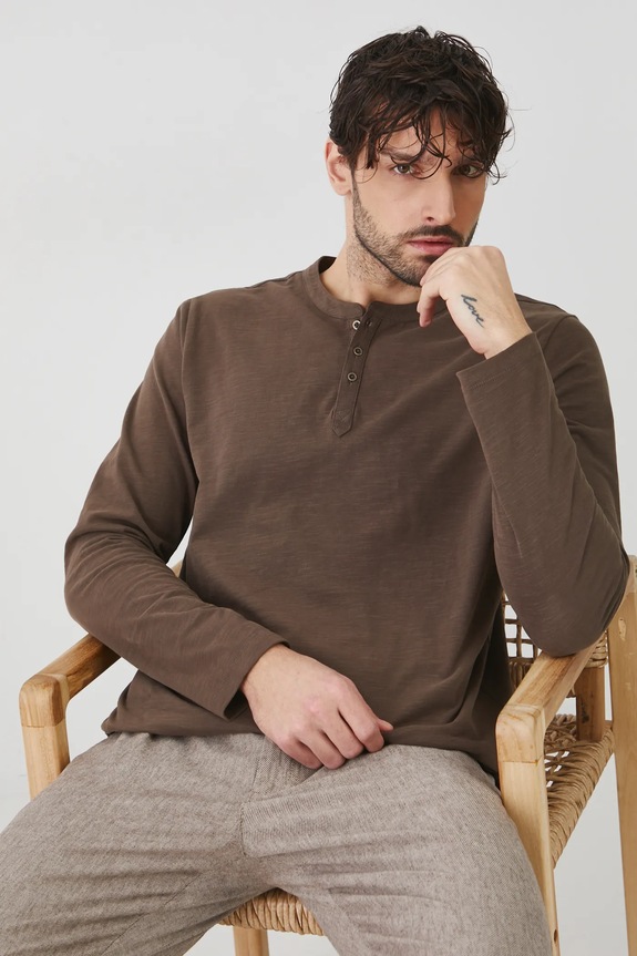 Longsleeve bawełniany męski gładki kolor brązowy bawełna brązowy RS25-BUM050