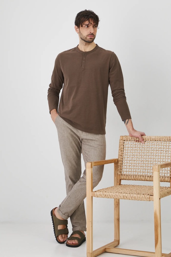 Longsleeve bawełniany męski gładki kolor brązowy RS25-BUM050 brązowy RS25