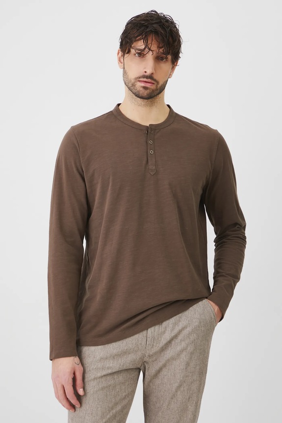 Longsleeve bawełniany męski gładki kolor brązowy brązowy RS25-BUM050