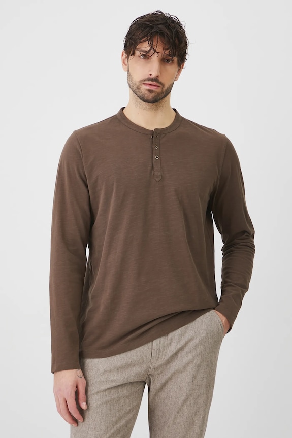 Longsleeve bawełniany męski gładki kolor brązowy brązowy RS25-BUM050