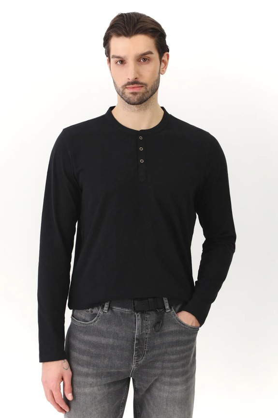 Longsleeve bawełniany męski gładki kolor czarny bawełna czarny RS25-BUM050