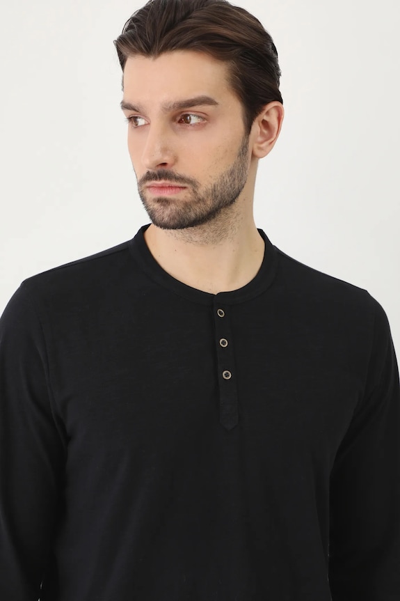 Longsleeve bawełniany męski gładki kolor czarny czarny RS25-BUM050