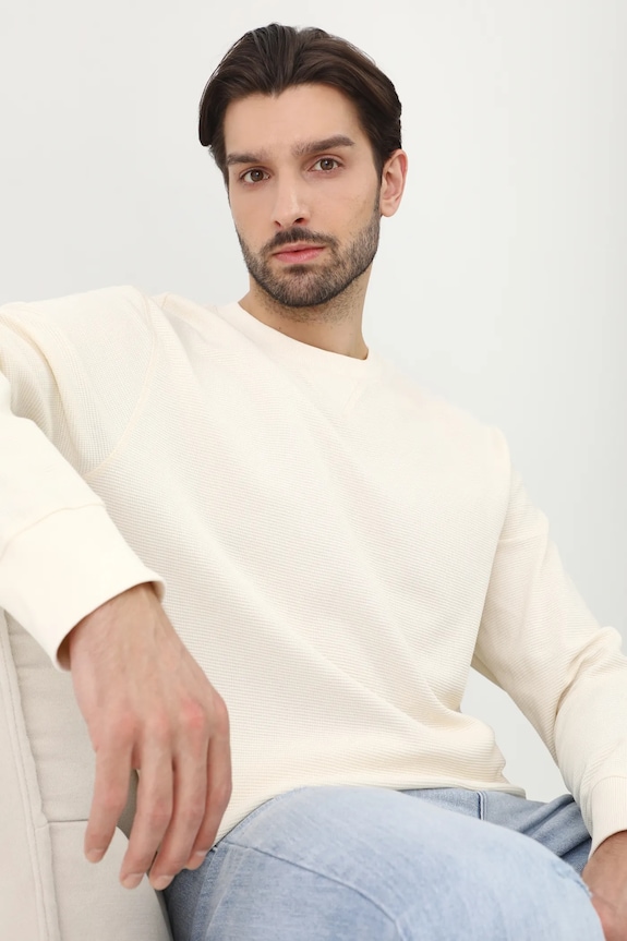 Longsleeve bawełniany męski z fakturą kolor beżowy bawełna beżowy RS25-BUM051