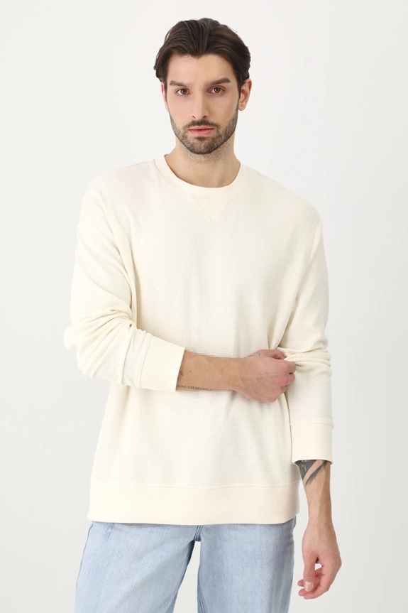 Longsleeve bawełniany męski z fakturą kolor beżowy beżowy RS25-BUM051