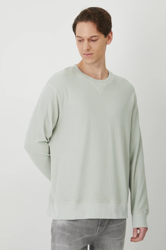 Longsleeve bawełniany męski z fakturą kolor zielony zielony RS25-BUM051
