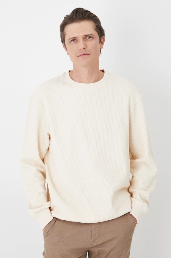 Longsleeve bawełniany męski z fakturą kolor beżowy bawełna beżowy RS25.BUM102