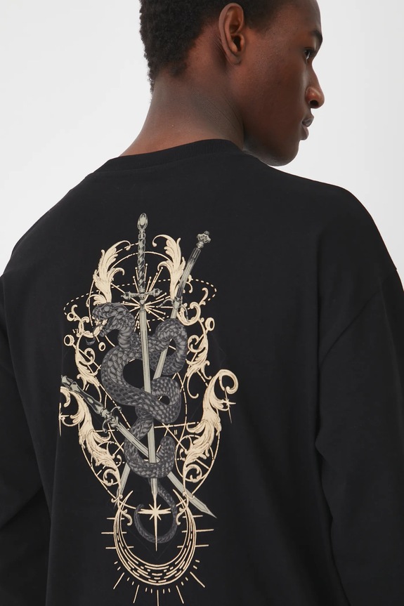 Longsleeve bawełniany męski z nadrukiem kolor czarny okrągły czarny RS25.BUM400