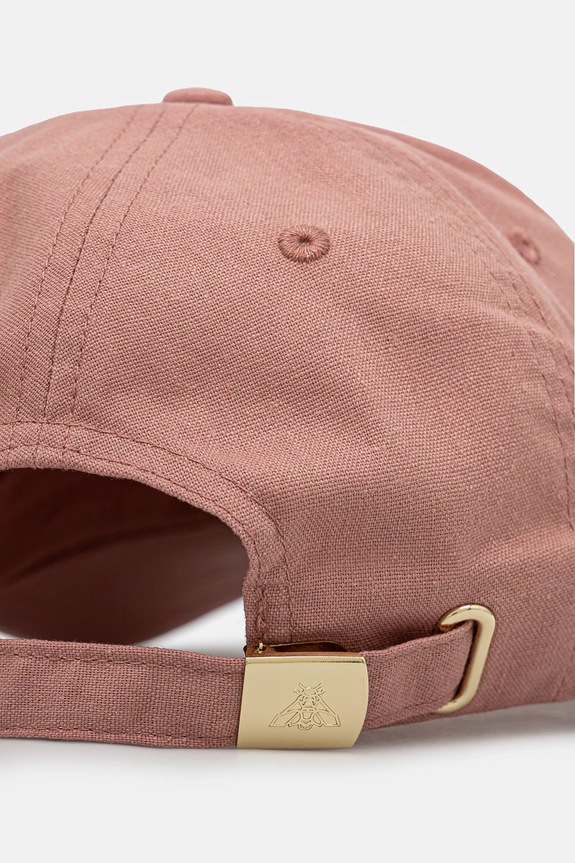 Czapka z daszkiem z lnem damska gładka kolor różowy różowy RS25-CAD502