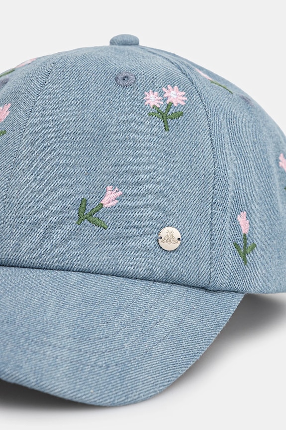 Akcesoria Czapka z daszkiem jeansowa z ozdobnym haftem kolor niebieski RS25-CAD503 niebieski