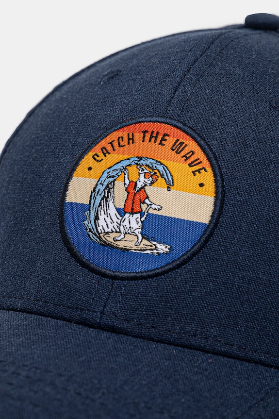 Czapka z daszkiem z lnem męska z ozdobną naszywką kolor granatowy RS25-CAM502 granatowy RS25