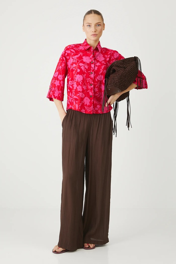 Koszula damska oversize wzorzysta kolor czerwony RS25-KDD0B0 czerwony RS25