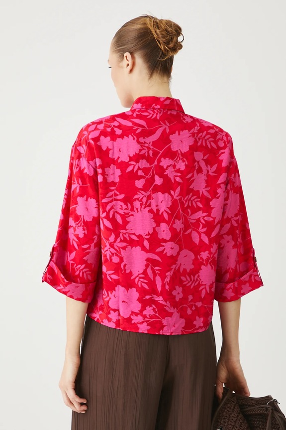 Odzież Koszula damska oversize wzorzysta kolor czerwony RS25-KDD0B0 czerwony