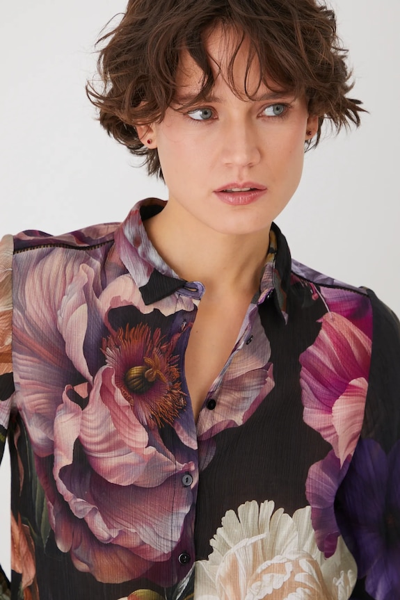 Koszula damska z wiskozą w kwiaty kolor multicolor multicolor RS25.KDD301