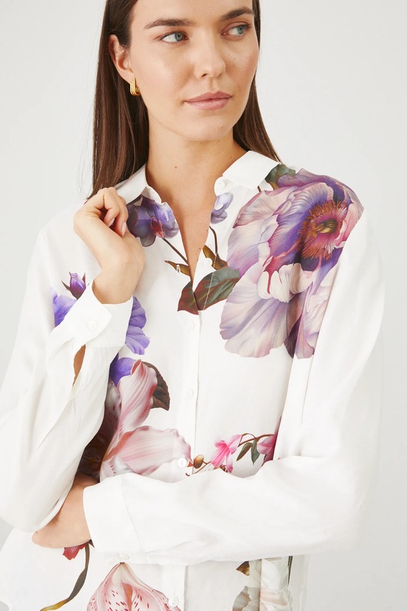 Koszula damska regular z nadrukiem kolor biały pozostałe biały RS25-KDD302