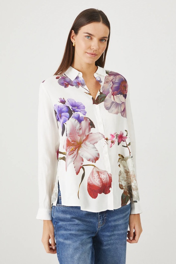 Koszula damska regular z nadrukiem kolor biały biały RS25-KDD302