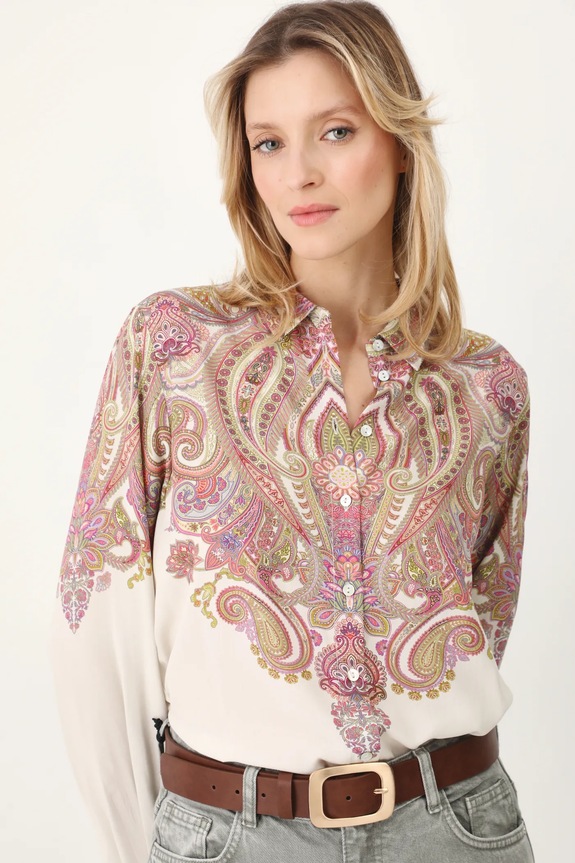 Košeľa dámska regular z viskózy viac farieb potlač viacfarebná RS25-KDD500