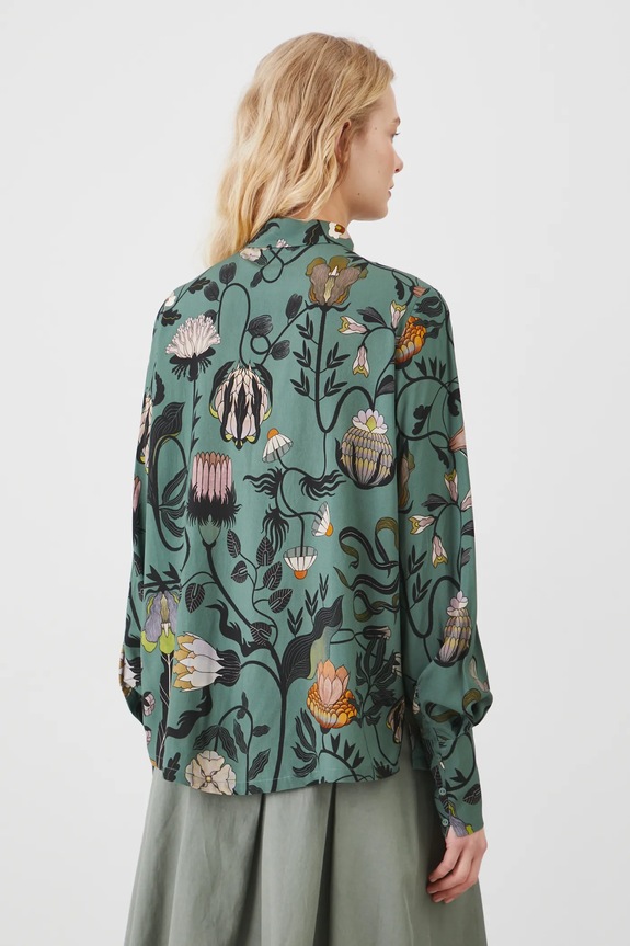 Oblečenie Košeľa dámska oversize vzorované zelená farba RS25-KDD600 zelená