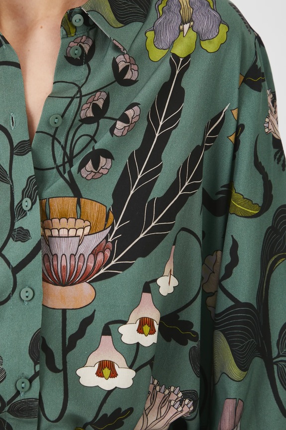 Košeľa dámska oversize vzorované zelená farba RS25-KDD600 zelená