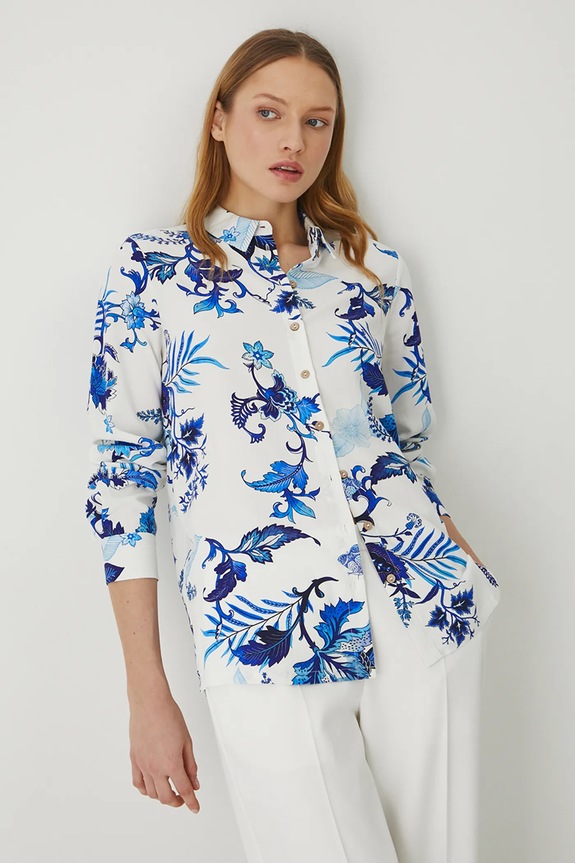 Srajca s primesjo lanu Medicine Vzorčasti bela RS25.KDD700