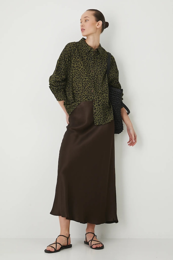 Koszula z domieszką lnu w panterkę kolor zielony RS25-KDD801 zielony RS25