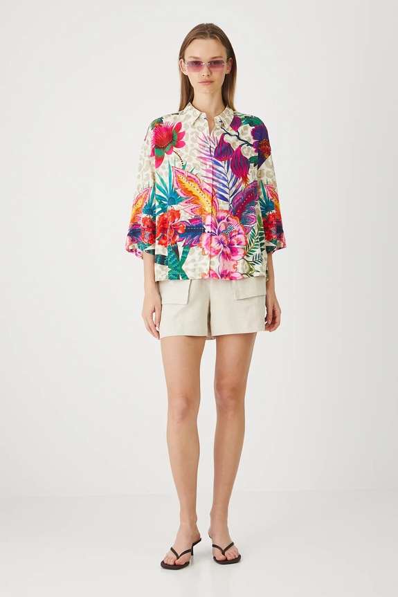 Koszula damska oversize z wiskozy kolor multicolor casual multicolor RS25-KDDA01