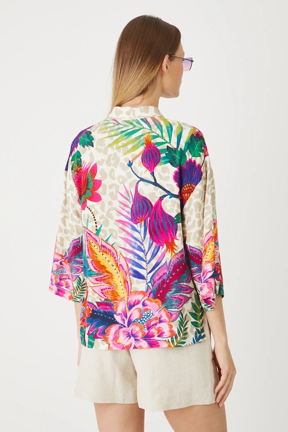 Odzież Koszula damska oversize z wiskozy kolor multicolor RS25-KDDA01 multicolor