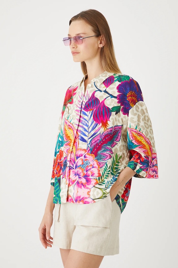 Koszula damska oversize z wiskozy kolor multicolor multicolor RS25-KDDA01