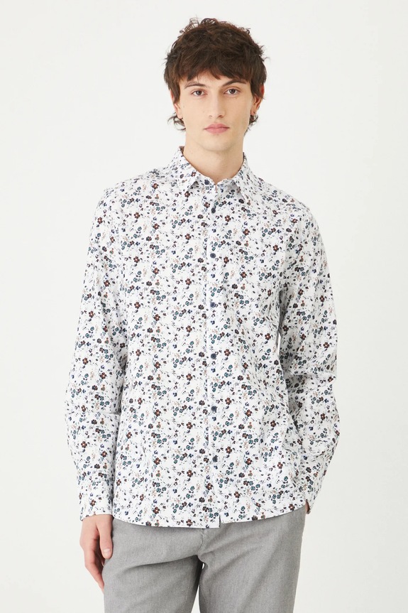 Koszula męska z kołnierzykiem klasycznym z drobnym wzorem kolor biały z elastanem biały RS25-KDM033