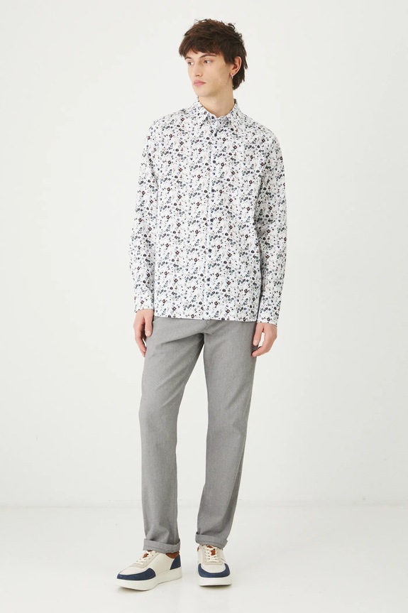 Koszula męska z kołnierzykiem klasycznym z drobnym wzorem kolor biały RS25-KDM033 biały RS25