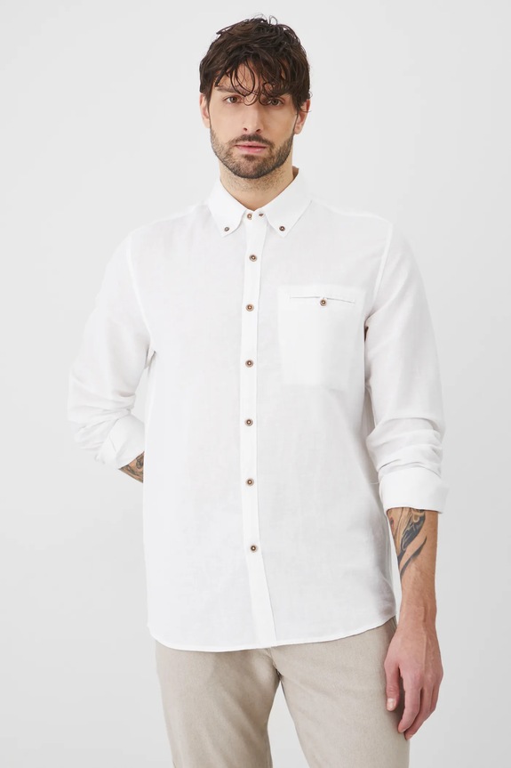Koszula z lnem męska z kołnierzykiem button-down kolor biały RS25-KDM050 biały RS25