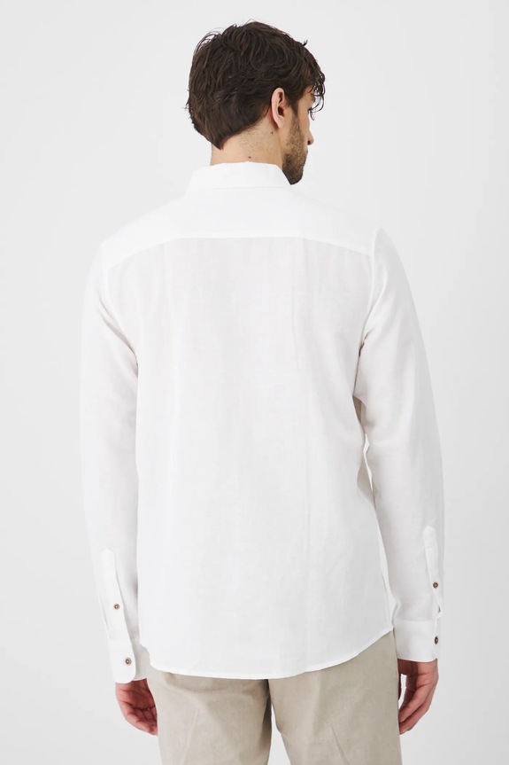 Odzież Koszula z lnem męska z kołnierzykiem button-down kolor biały RS25-KDM050 biały