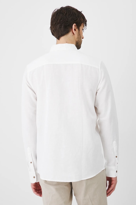 Odzież Koszula z lnem męska z kołnierzykiem button-down kolor biały RS25-KDM050 biały
