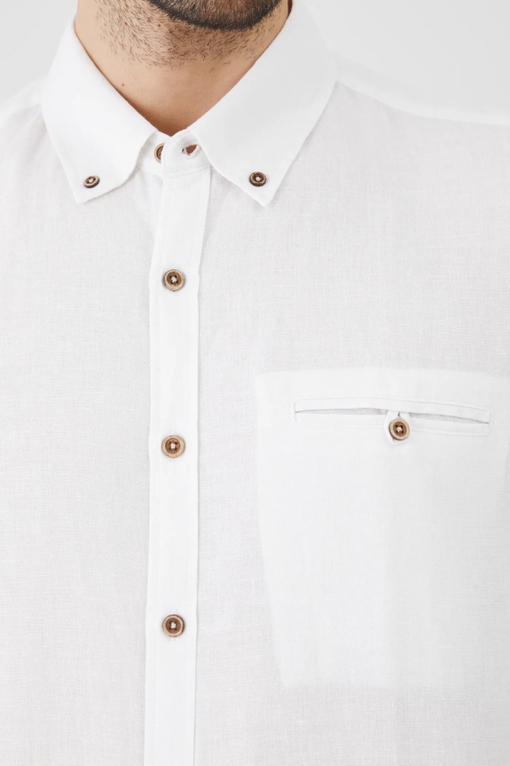 Koszula z lnem męska z kołnierzykiem button-down kolor biały RS25-KDM050