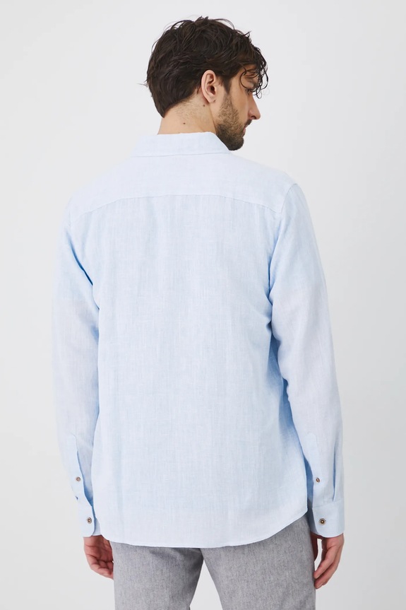 Odzież Koszula lniana męska z kołnierzykiem button-down kolor niebieski RS25-KDM050 niebieski