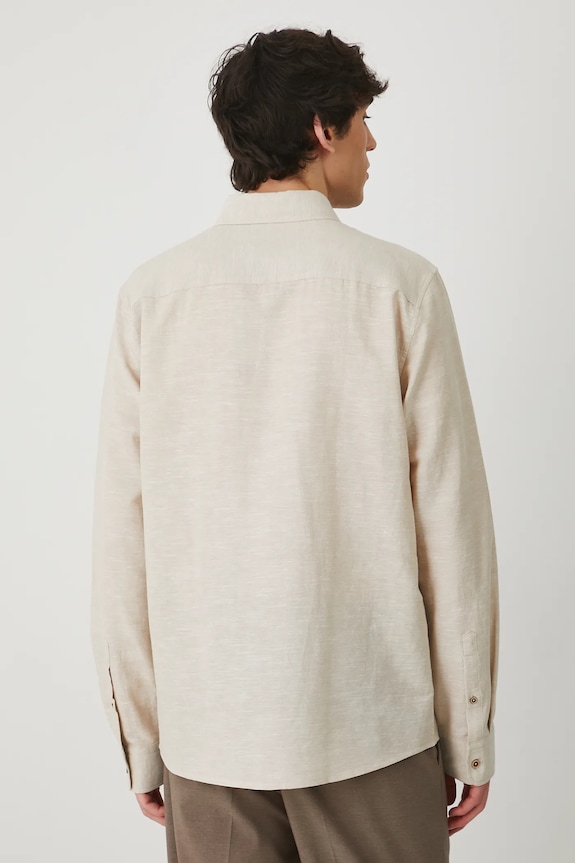 Oblečení Lněná košile pánská s límcem button-down béžová barva RS25-KDM050 béžová