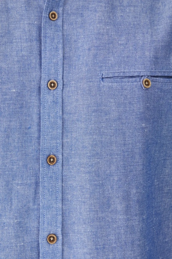 Koszula z lnem męska z kołnierzykiem button-down kolor niebieski RS25-KDM050 niebieski