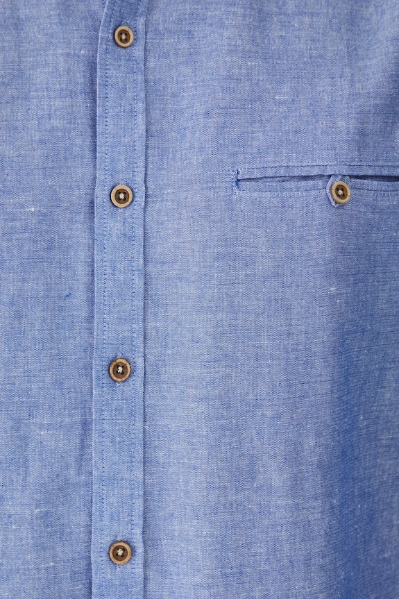 Koszula z lnem męska z kołnierzykiem button-down kolor niebieski RS25-KDM050 niebieski