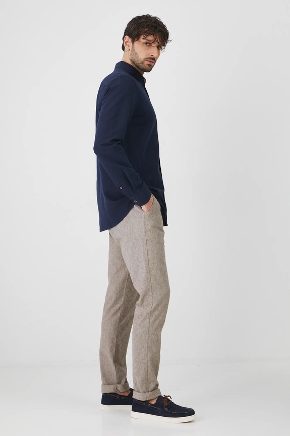 Medicine camicia di lino blu navy RS25-KDM050