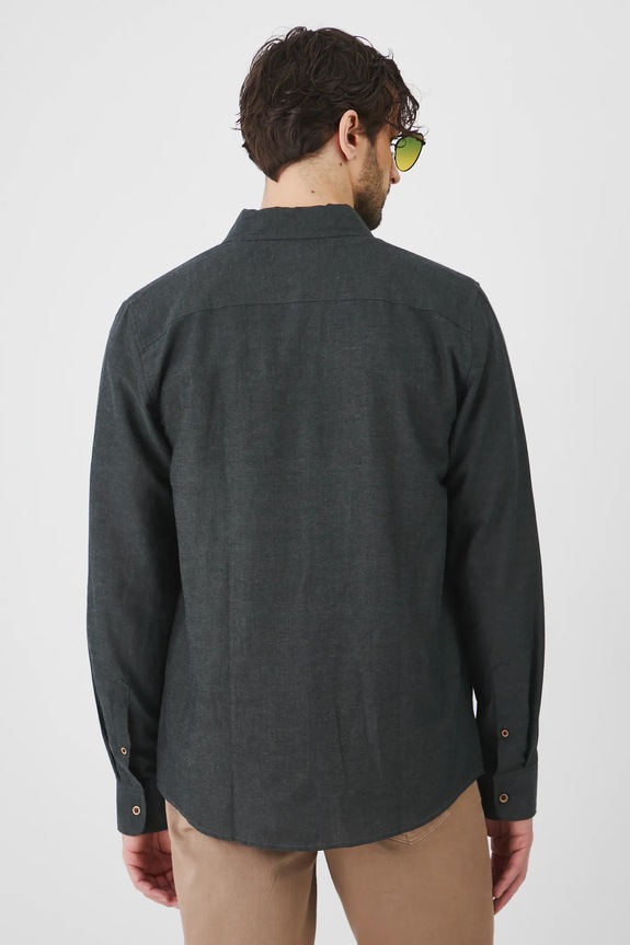 Odzież Koszula z lnem męska z kołnierzykiem button-down kolor zielony RS25-KDM050 zielony