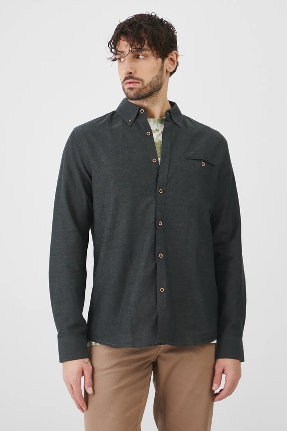 Koszula z lnem męska z kołnierzykiem button-down kolor zielony zielony RS25-KDM050